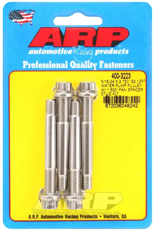 ARP 5/16-24 X 2.750 SS 12pt water pump pulley w/ 1.500in fan spacer stud kit Secure Checkout