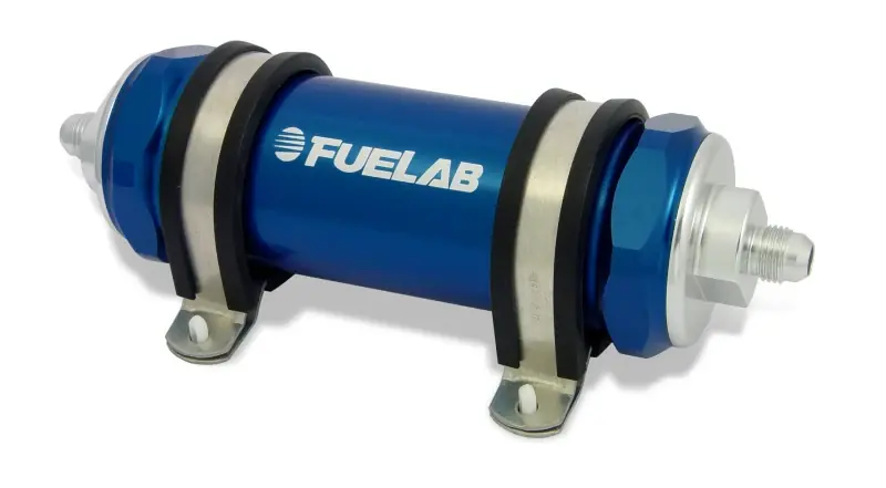 Fan Favorite Fuelab 828 In-Line Fuel Filter Long -12AN In/Out 40 Micron Stainless - Blue