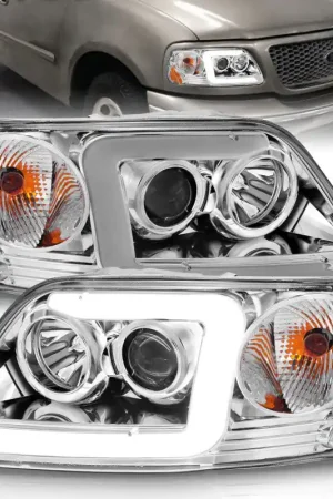 ANZO 1997-2003 Ford F-150 Projector Headlights w/ Light Bar Chrome Housing Best Price