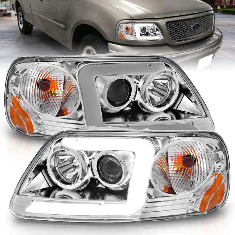 ANZO 1997-2003 Ford F-150 Projector Headlights w/ Light Bar Chrome Housing Best Price