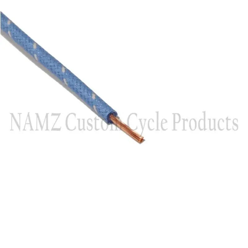 Instant Buy NAMZ OEM Color Cloth-Braided Wire 25ft. Pack 16g - Blue w/White Tracer