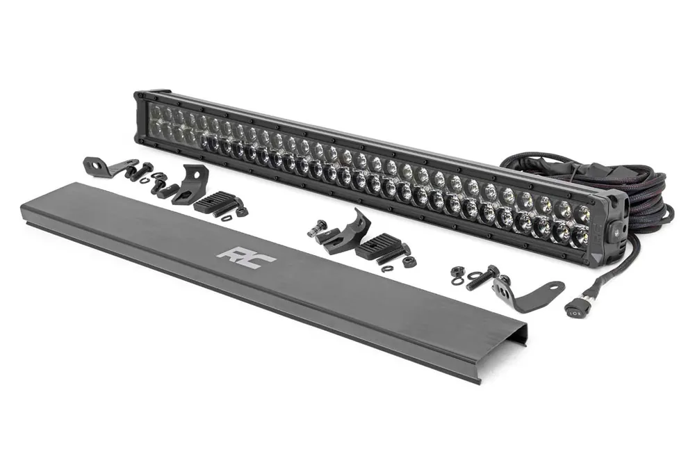 Low Price Rough Country Black Series LED Light Bar, 30 in., Dual Row, w/ White DRL - 70930BD