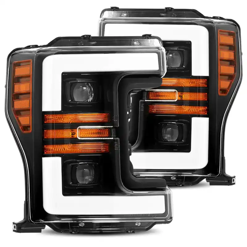 AlphaRex 17-19 Ford Super Duty PRO-Series Projector Headlights Plank Style Design Black w/ Activation Sequential Signal - 880108 Best Choice