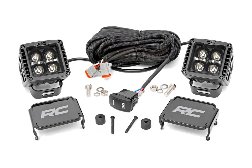 Rough Country LED Cube Easy-Mount Kit, 2 in., Black Series, w/ Amber DRL for Jeep Wrangler JL 18-21 / Gladiator JT 20-21 - 70060 Holiday Sale