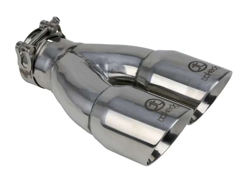 aFe Takeda 2.5in 304 Stainless Steel Clamp-on Exhaust Tip 2.5in Inlet 3in Dual Outlet - Polished Luxury