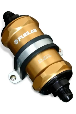 Fuelab 818 In-Line Fuel Filter Standard -12AN In/Out 10 Micron Fabric - Gold Hassle-Free Returns