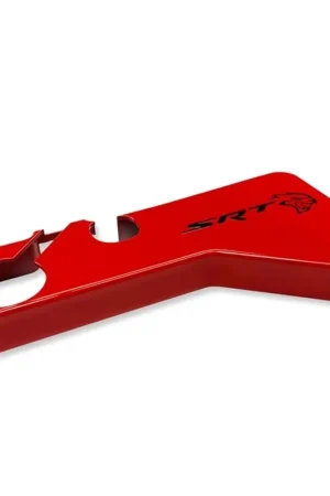 American Brothers Design Coolant Reservoir Cover with SRT Logo; Brilliant Black Base/Redline Fill Hot Picks