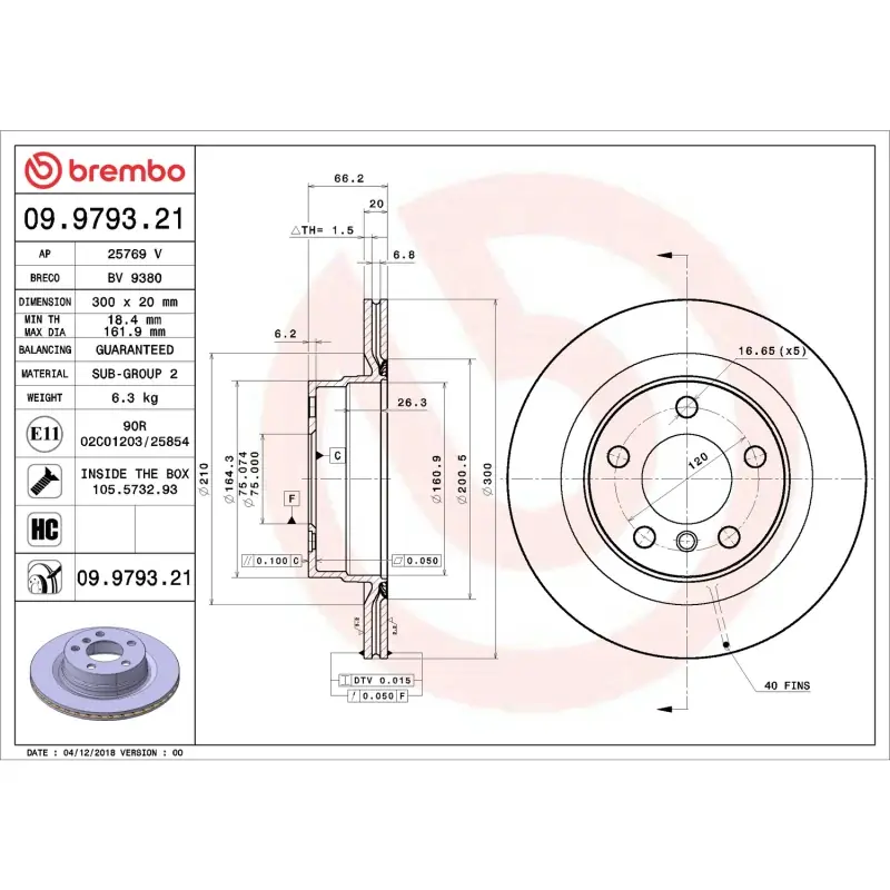 Brembo 12-16 Town & Country/12-20 Dodge Grand Caravan/12-14 Volkswagen Routan Rear UV Coated Rotor Luxury