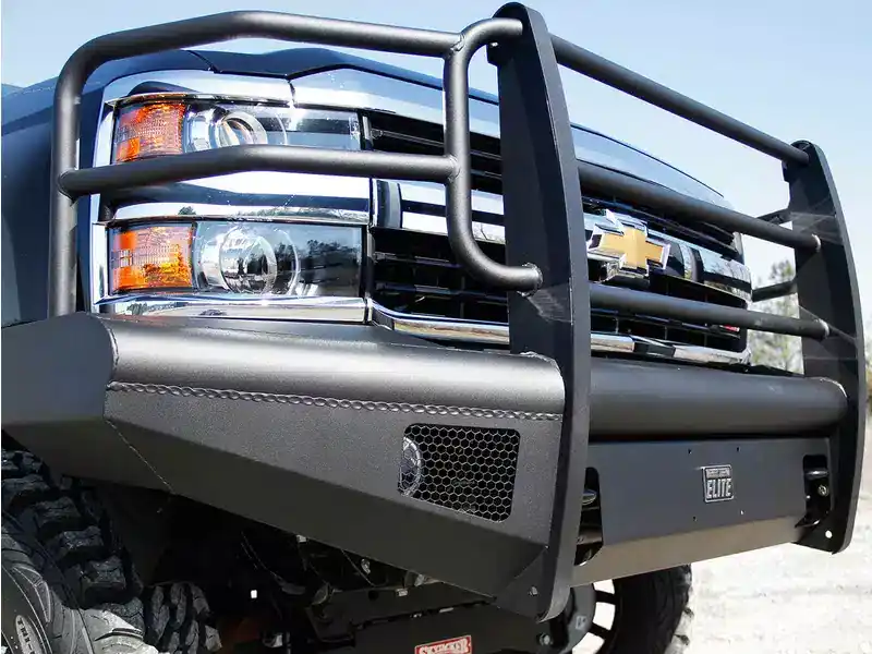 Get Yours Fab Fours Black Steel Elite Front Bumper w/ Full Guard CH05-Q1360-1 | RealTruck