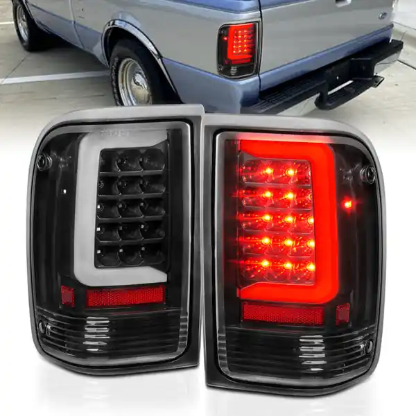 New Release ANZO 1993-1997 Ford Ranger LED Tail Lights w/ Light Bar Black Housing Clear Lens