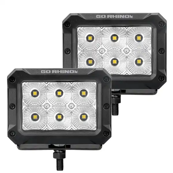 Limited Time Go Rhino Xplor Bright Series Rectangle LED Flood Light Kit (Surface/Thread Std Mnt) 4x3 - Blk (Pair)