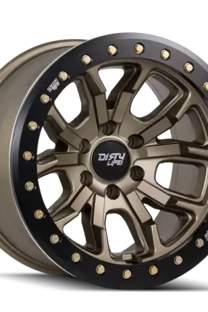 High Quality Dirty Life 9303 DT-1 17x9 / 6x139.7 BP / -12mm Offset / 106mm Hub Satin Gold Wheel - Beadlock