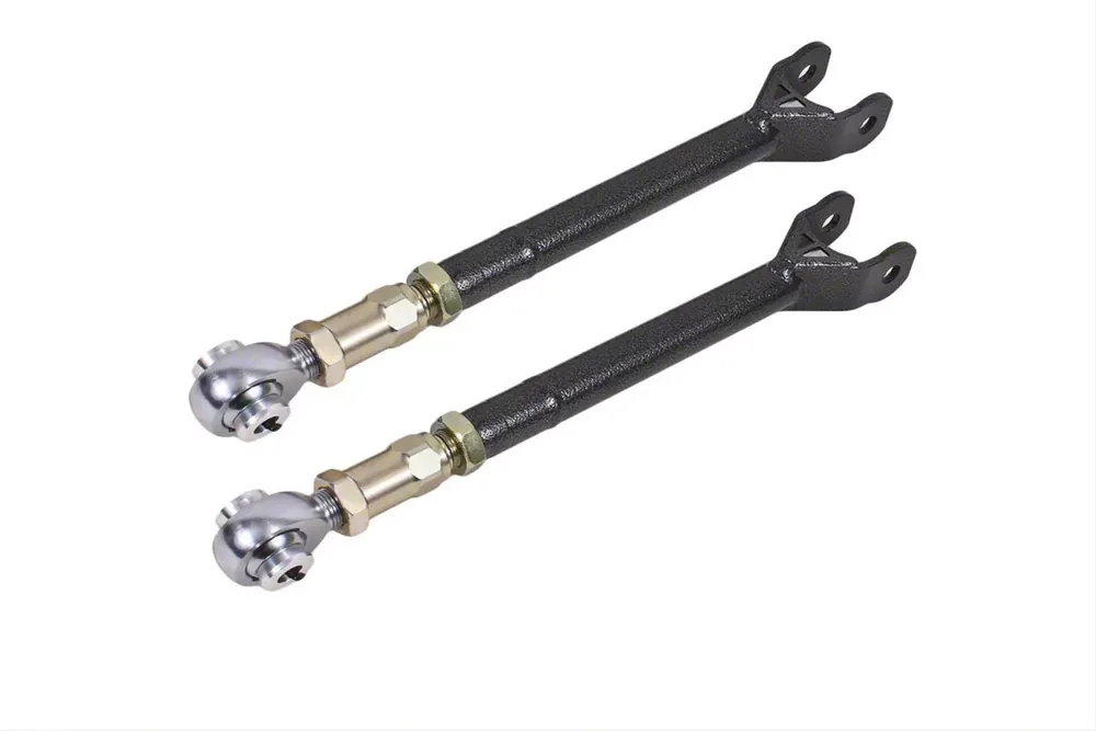 Bargain BMR On-Car Adjustable Rear Lower Trailing Arms; Rod Ends; Black Hammertone