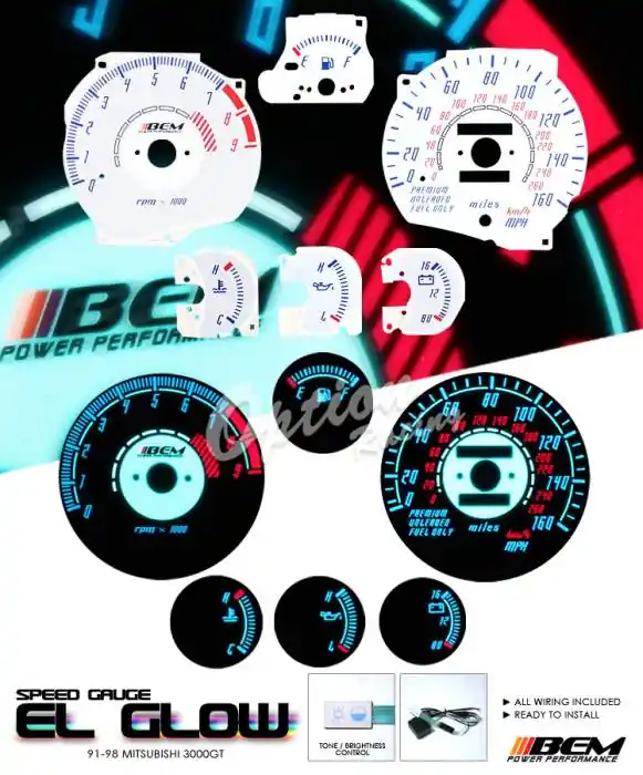 Mitsubishi 3000GT Option Racing Indiglo Gauge Face Overlay Set - 58-35112 Top Rated