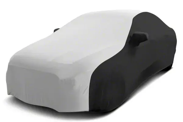 Coverking Satin Stretch Indoor Car Cover with Pocket for Rod-Style Roof Antenna; Black/Pearl White No Minimum Order