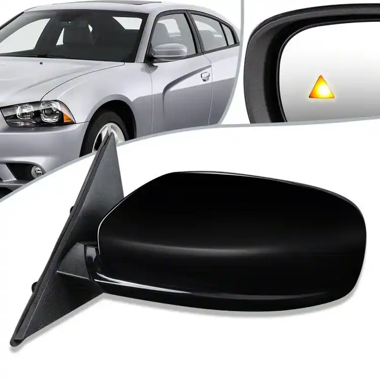 OE Style Powered Heated Memory Side Mirror with Blind Spot Detection; Black; Driver Side Original