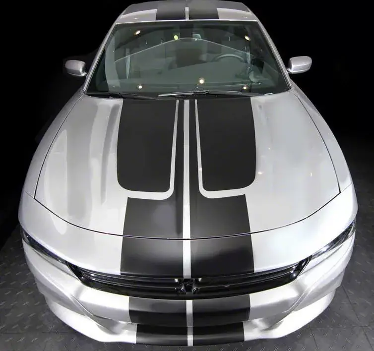 Rally Double Stripes with Hood Accents; Gloss Black Secure Checkout