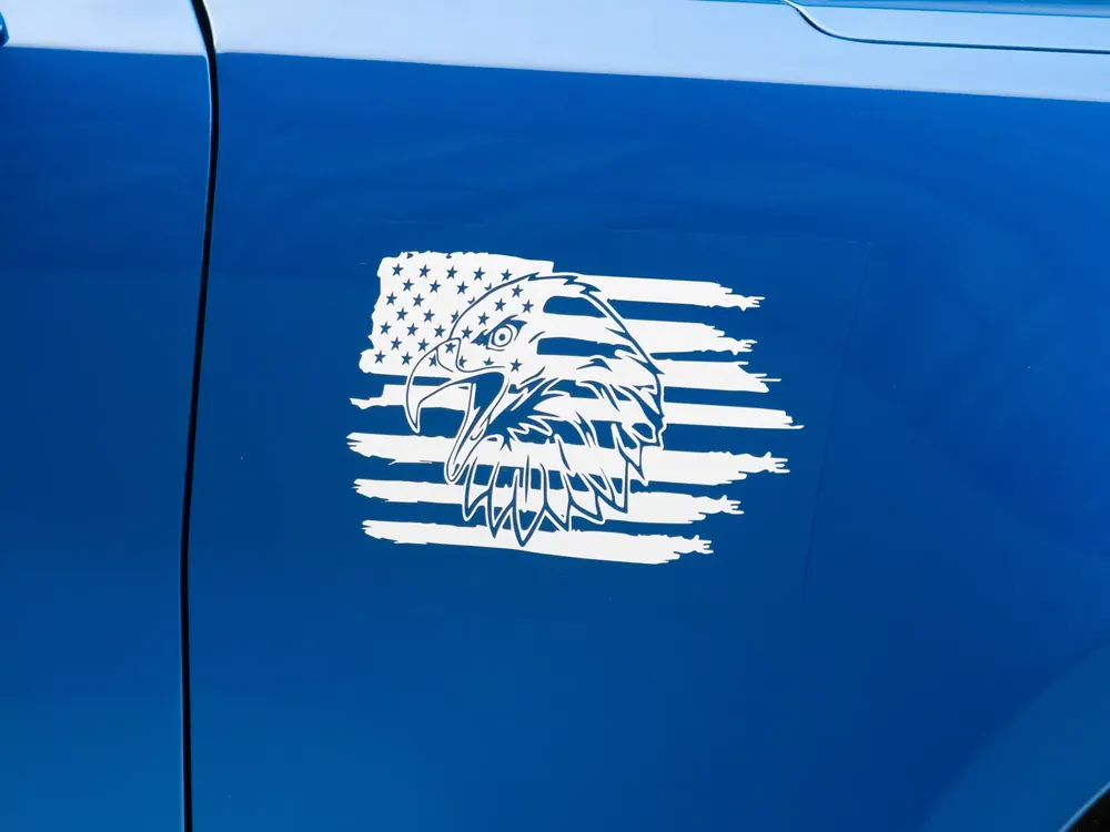 Popular SEC10 Eagle Distress Novelty Decal; White
