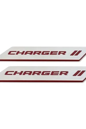 Latest American Brothers Design Rear Door Sills with Charger Logo; Granite Crystal Base/Surf Blue Logo