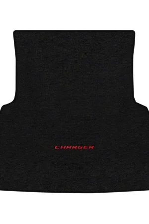 Same Day Shipping Lloyd Velourtex Trunk Mat with Red Charger Logo; Black