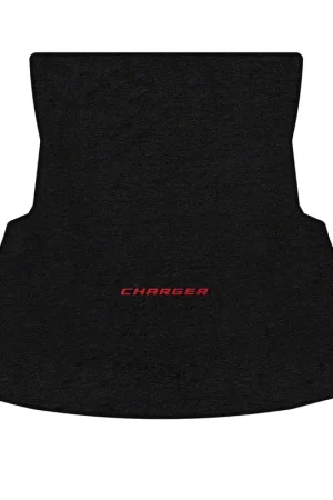 Lloyd Velourtex Trunk Mat with Red Charger Logo; Black Viral