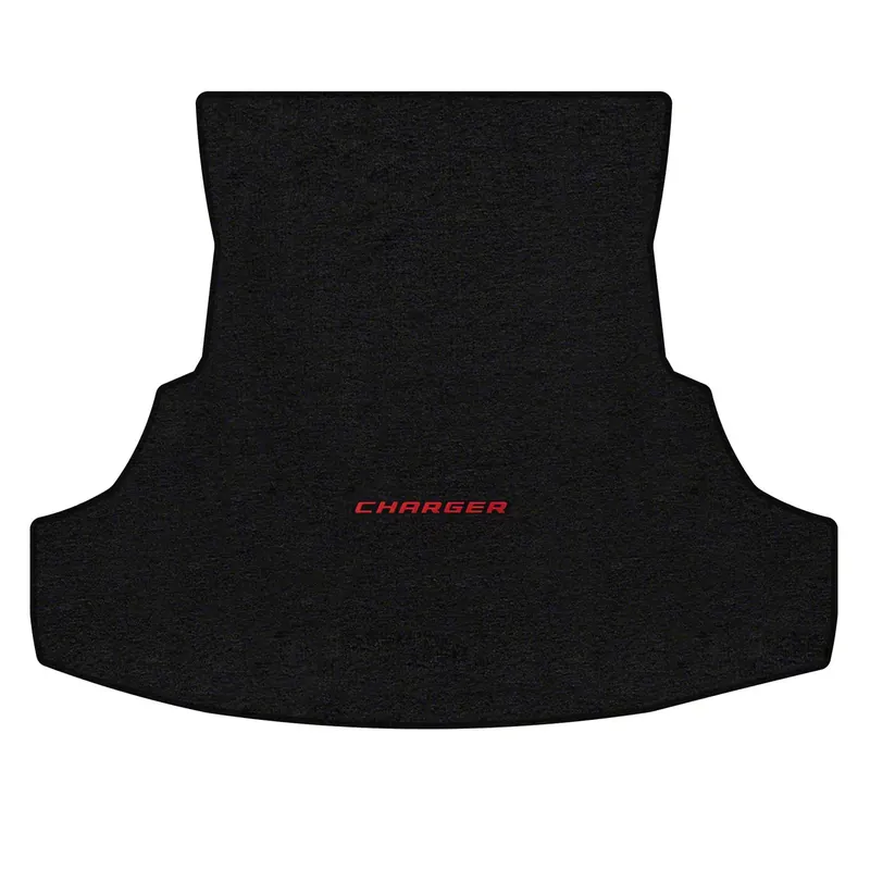 Lloyd Velourtex Trunk Mat with Red Charger Logo; Black Viral