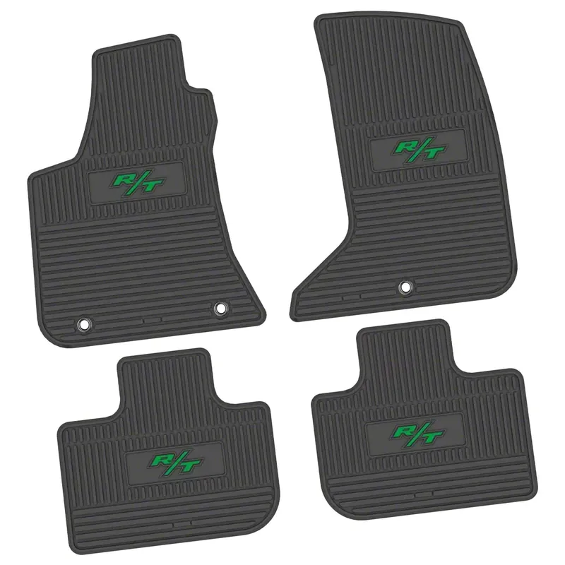 Factory Floorpan Fit Custom Vintage Scene Front and Rear Floor Mats with Green 2008 R/T Insert; Black Limited Edition