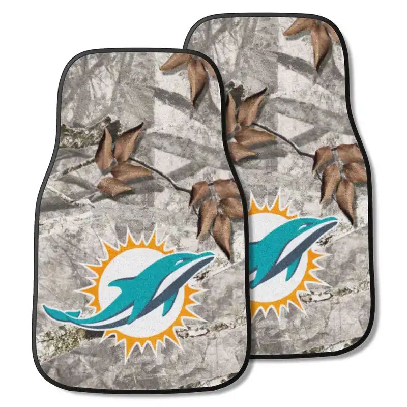 Crafted Carpet Front Floor Mats with Miami Dolphins Logo; Camo