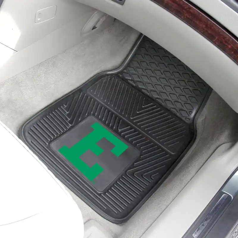 Popular Vinyl Front Floor Mats with Eastern Michigan University Logo; Black