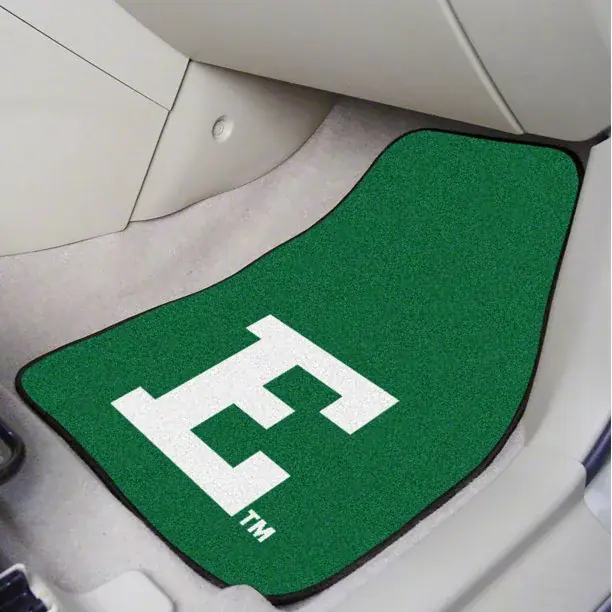 Modern Carpet Front Floor Mats with Eastern Michigan University Logo; Green