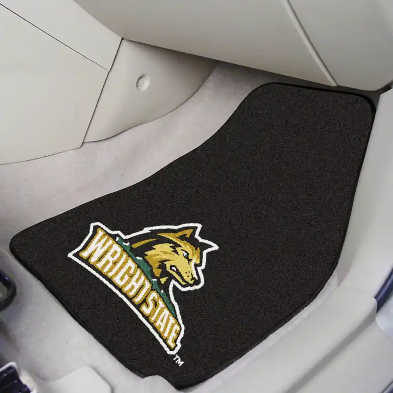 Next Day Delivery Carpet Front Floor Mats with Wright State University Logo; Black