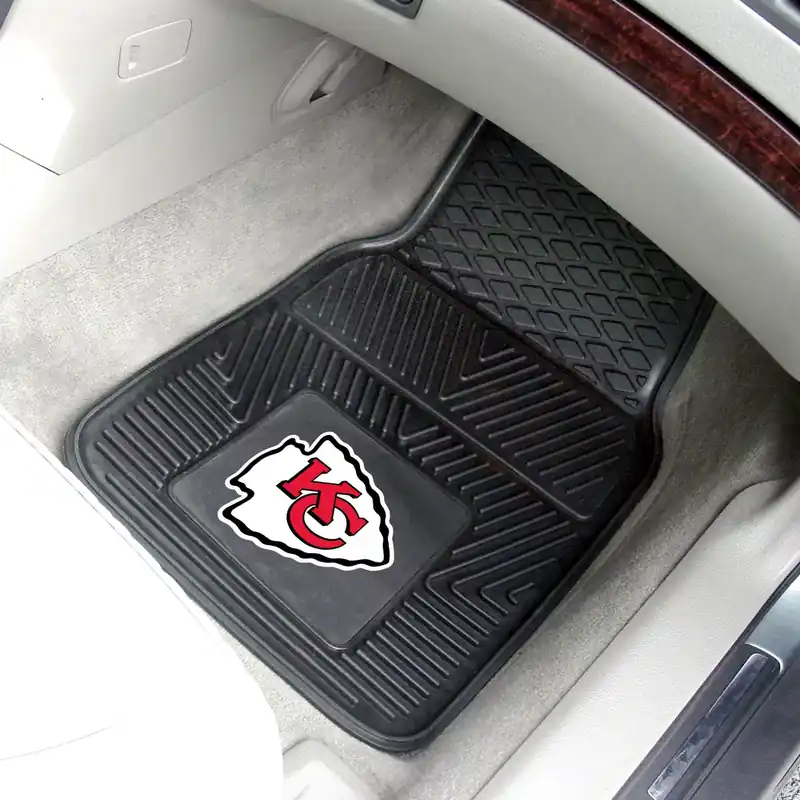 Bulk Order Vinyl Front Floor Mats with Kansas City Chiefs Logo; Black
