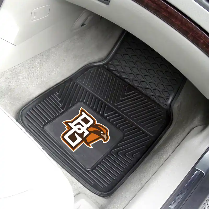 Crafted Vinyl Front Floor Mats with Bowling Green University Logo; Black