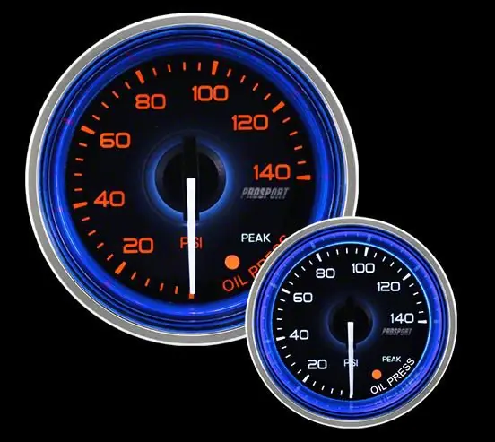 Fan Favorite Prosport 52mm Crystal Blue Series Oil Pressure Gauge; Electrical; Amber/White with Blue Halo Ring