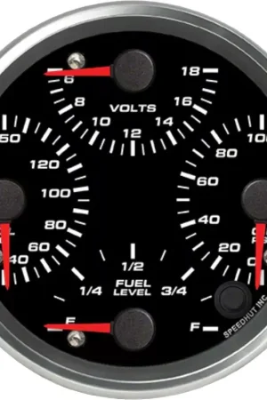 Best Price Speedhut Revolution Series 4-1/2-Inch Quad Gauge; Fuel Level; Oil Pressure 0-100 PSI; Oil Temperature 40-150 Degrees Celcius; 6-18 Volts