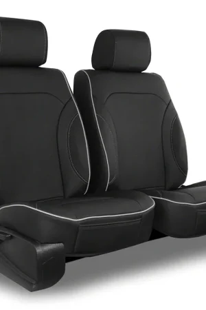 Aegis Cover Leatherette Low Back Bucket Seat Covers with Plain Insert; Black/Silver Piping Hot Picks