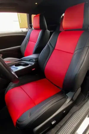 Buy Today Kustom Interior Premium Artificial Leather Front and Rear Seat Covers; Black with Red Accent