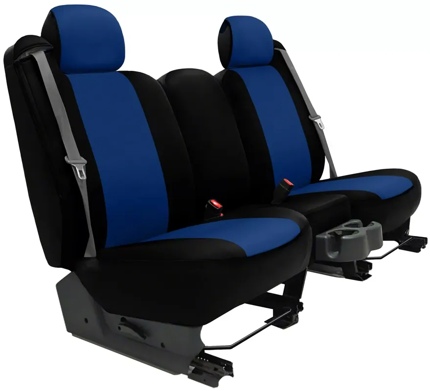 Hot Picks Genuine Neoprene Custom 1st Row Bucket Seat Covers; Blue/Black