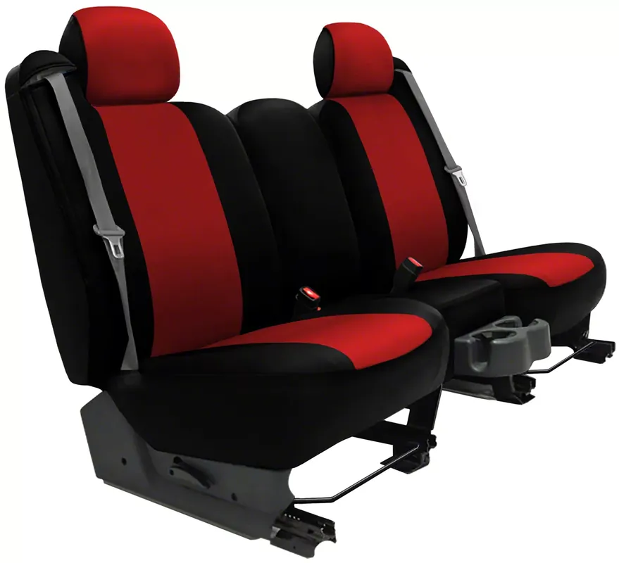 Buy Today Genuine Neoprene Custom 1st Row Bucket Seat Covers; Red/Black