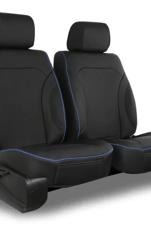 Viral Aegis Cover Leatherette Low Back Bucket Seat Covers with Suede Plain Insert; Black/Blue Piping