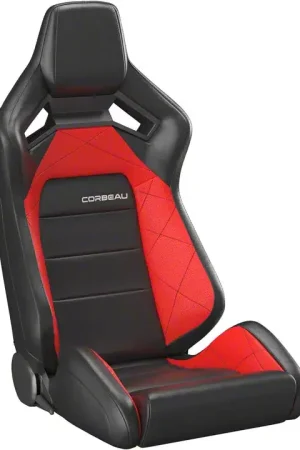 Genuine Corbeau Sportline RRX Reclining Seats; Black Vinyl/Red HD Vinyl; Pair