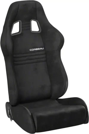 Hot Picks Corbeau A4 Racing Seats with Seat Heater and Inflatable Lumbar; Black Suede; Pair