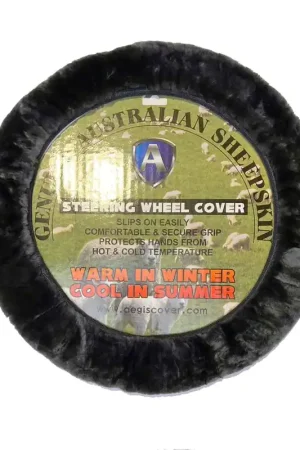 Aegis Cover Sheepskin Steering Wheel Cover; Charcoal Limited Time