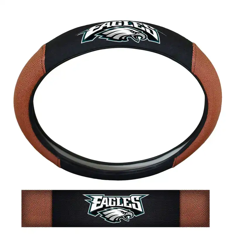 Best Price Grip Steering Wheel Cover with Philadelphia Eagles Logo; Tan and Black