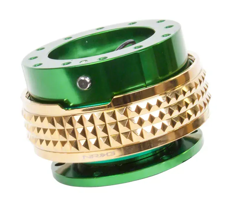 Editor’s Pick NRG Innovations Steering Wheel Hub Quick Release; Green with Chrome Gold Pyramid Ring