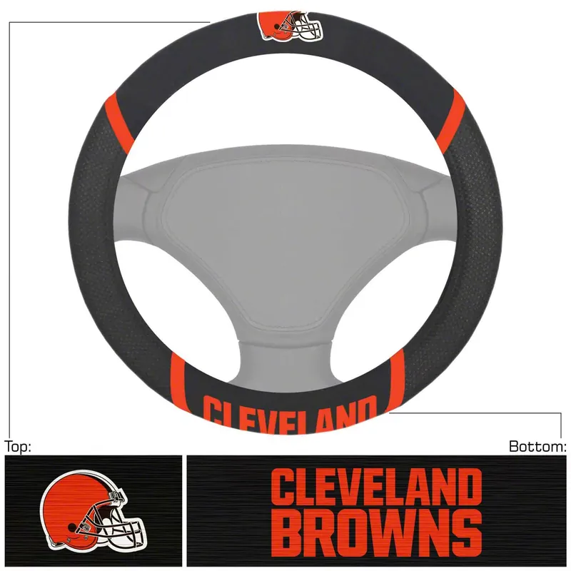 Steering Wheel Cover with Cleveland Browns Logo; Black Crafted