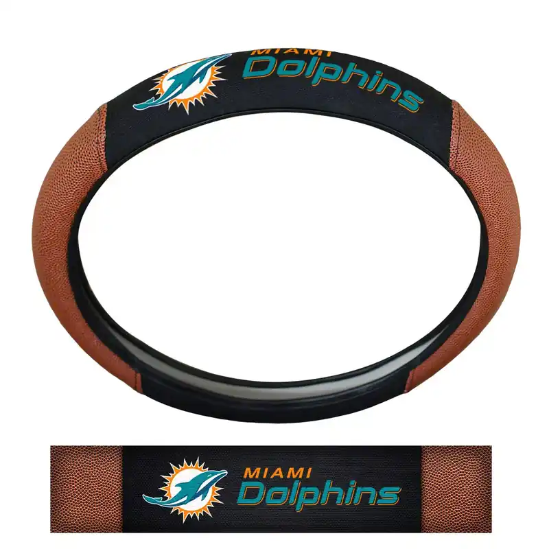 Grip Steering Wheel Cover with Miami Dolphins Logo; Tan and Black Direct From Factory