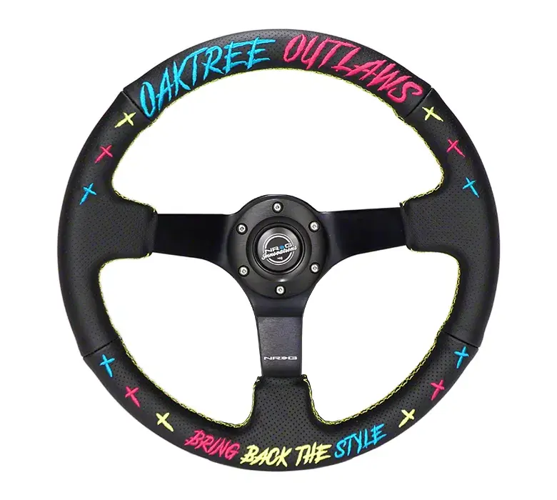 Express Delivery NRG Innovations Oak Tree Outlaws 350mm 3-Inch Deep Dish Steering Wheel; Black Perforated Leather
