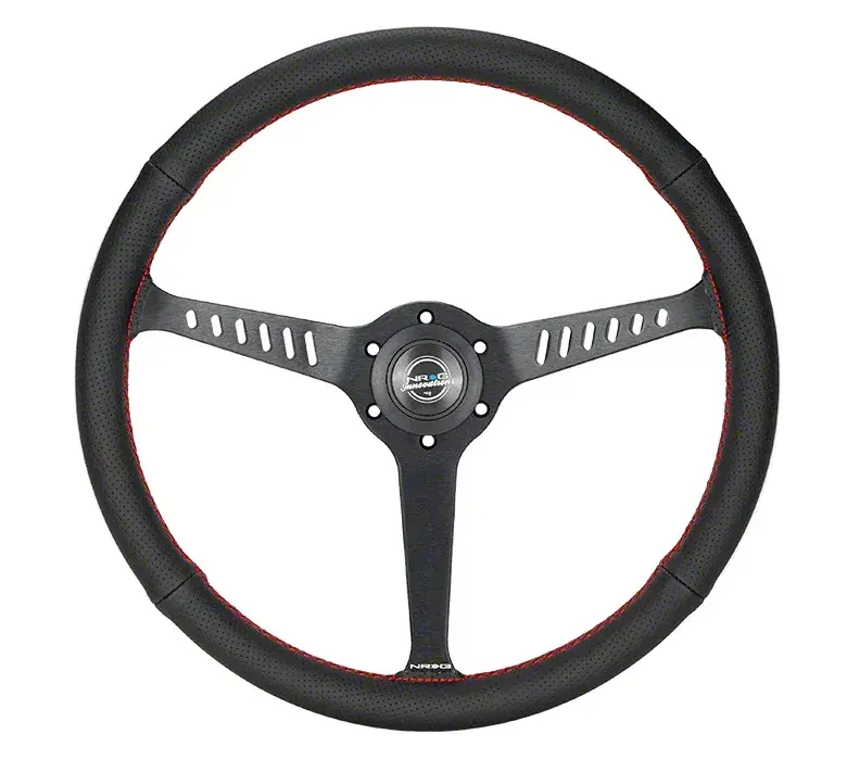 NRG Innovations Classic Stealth 380mm Steering Wheel; Perforated Leather with Red Stitching New Arrival