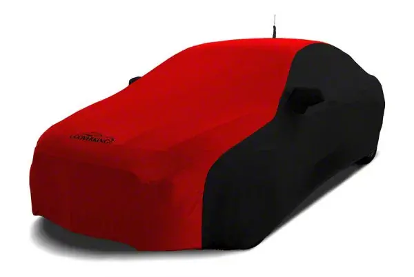 Coverking Satin Stretch Indoor Car Cover with Rear Roof Antenna Pocket; Black/Red Best Seller
